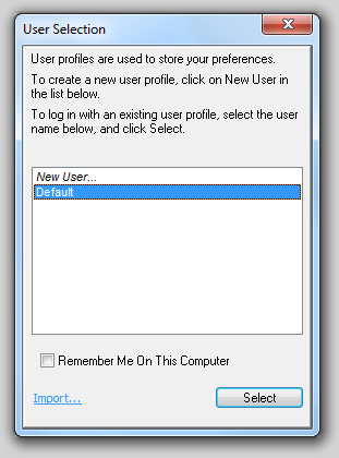 Figure 8.62  User Selection (Log In) Dialog